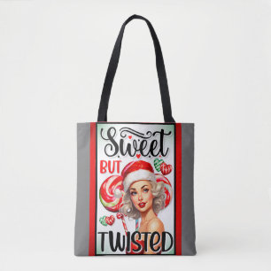 Retro Kerstmis Zoete en Verknipte Pin-up Tote Bag