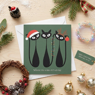 Retro Kerstmis Zwarte Katten Midden Jaren 50 Moder Feestdagenkaart