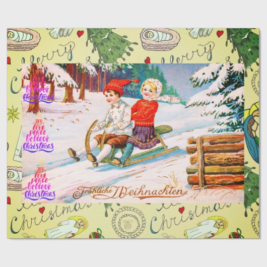 RETRO KERSTMISILLUSTRATIE IWrapping Papier (Vlak)