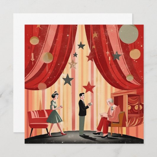 Retro Kerstmisillustratie met mensen Kaart (Voorkant / Achterkant)