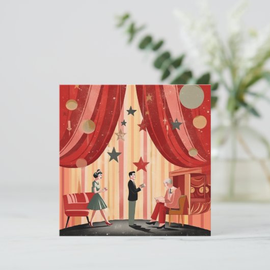 Retro Kerstmisillustratie met mensen Kaart (Staand voorkant)