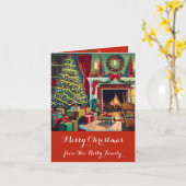 Retro Kerstmisscène, Boom, Geschenken, Kaart (Gele Bloem)