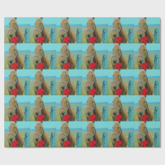 retro kerstpaard cadeaupapier (Vlak)