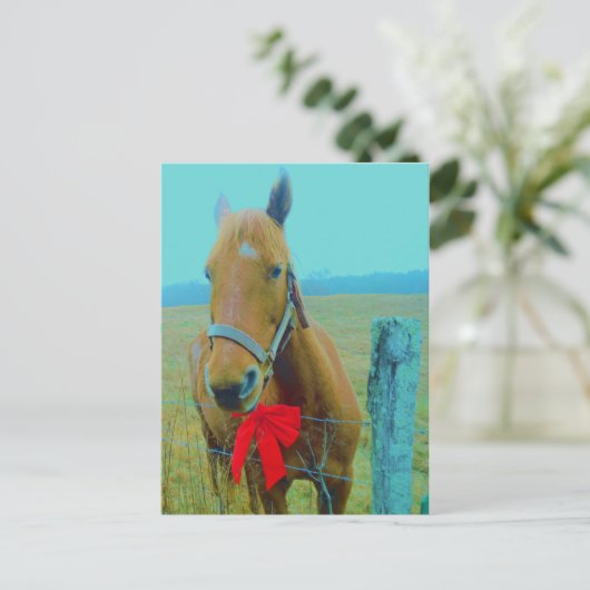 retro kerstpaard feestdagenkaart (Staand voorkant)