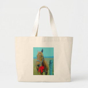 retro kerstpaard grote tote bag