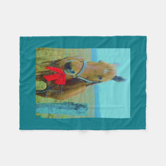 Retro kerstpaard met rode boog fleece deken (Voorkant (Horizontaal))