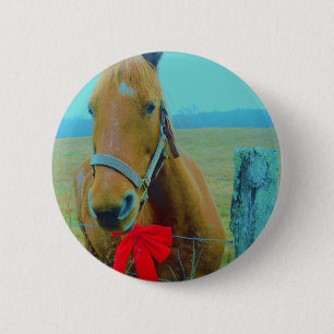 retro kerstpaard ronde button 5,7 cm