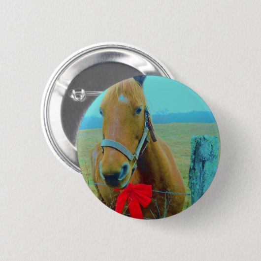 retro kerstpaard ronde button 5,7 cm (Voorkant /achterkant)