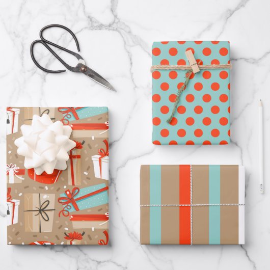 Retro Kerstpakketten Inpakpapier Set Vel (Voorkant)