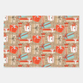 Retro kerstpakketten Reeks ompakken papierset Inpakpapier Vel (Voorkant)