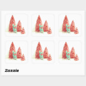 Retro kerstpas vierkante sticker (Vel)
