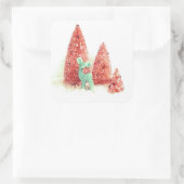 Retro kerstpas vierkante sticker (Tas)