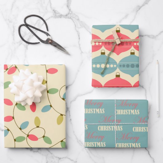 Retro kerstpastel 50s  verlooppapier inpakpapier vel (Voorkant)