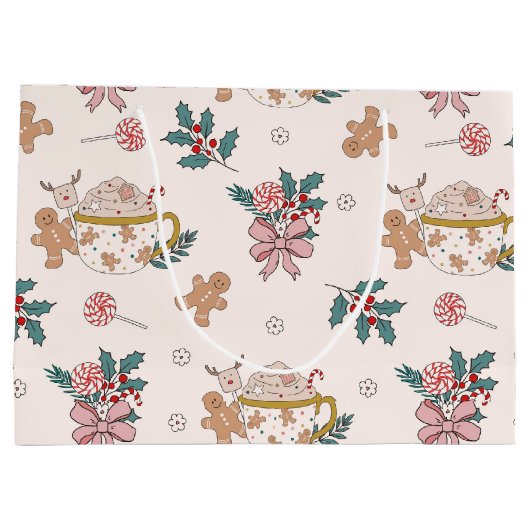 Retro kerstpatronen Grote Gift Bag Groot Cadeauzakje (Achterkant)