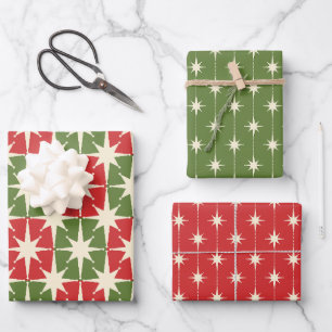 Retro Kerstpatronen in Midcentury Modern Stijl Inpakpapier Vel