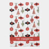 Retro kerstpatroon aangepaste familienaam theedoek (Verticaal)
