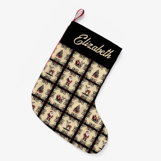 Retro kerstpatroon kleine kerstsok (Voorkant (Hangend))