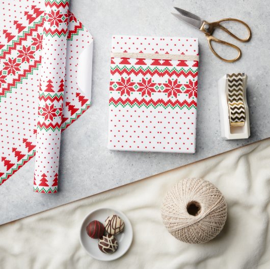 Retro Kerstpatroon Vrolijke Kerstvakantie Cadeaupapier (Crafts)