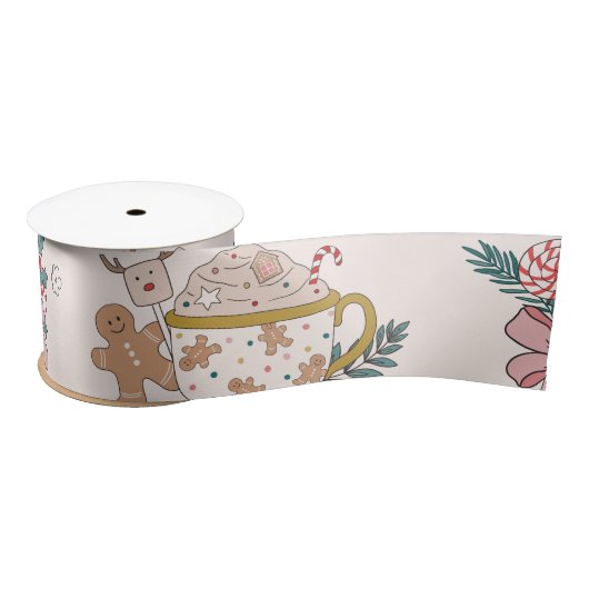 Retro kerstpatroonsatin Ribbon Satijnen Lint (Spoel)