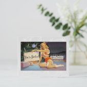 Retro KerstPinup Feestdagenkaart (Staand voorkant)