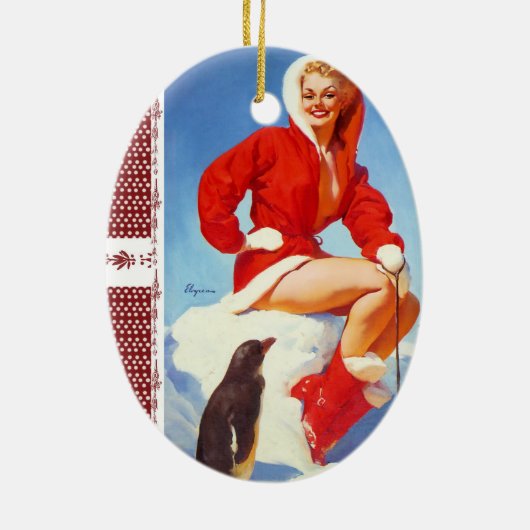 Retro-kerstpop-meisje Keramisch Ornament (Achterkant)