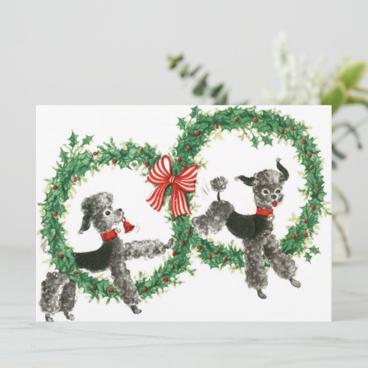  Retro-kerstportret-honden in adem Feestdagenkaart (Staand voorkant)