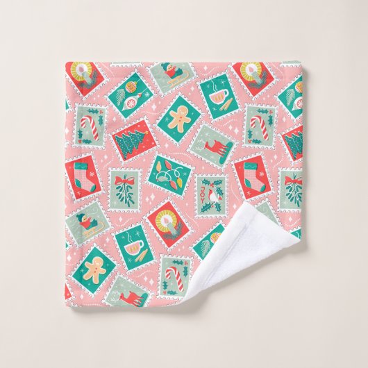 Retro Kerstpostzegels Bad Handdoek (Wasdoekje)