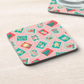 Retro Kerstpostzegels Bier Onderzetter (Linkerzijde)