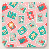 Retro Kerstpostzegels Bier Onderzetter (Voorkant)