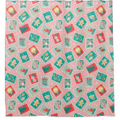 Retro Kerstpostzegels Douchegordijn (Voorkant)