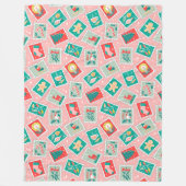 Retro Kerstpostzegels Fleece Deken (Voorkant)