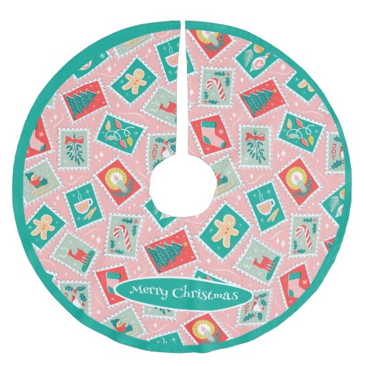 Retro Kerstpostzegels Kerstboom Rok (Voorkant)