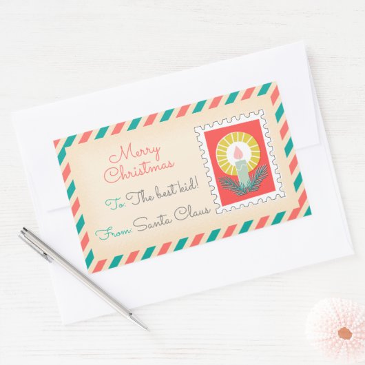 Retro Kerstpostzegels Labels - Kaars (Envelop)