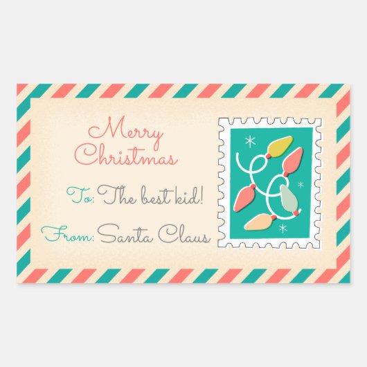 Retro Kerstpostzegels Labels - Kleurrijk (Voorkant)