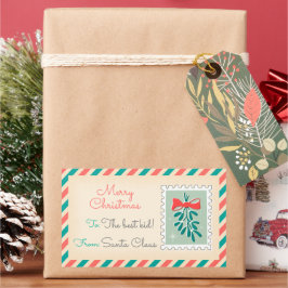 Retro Kerstpostzegels Labels - Mistletoe
