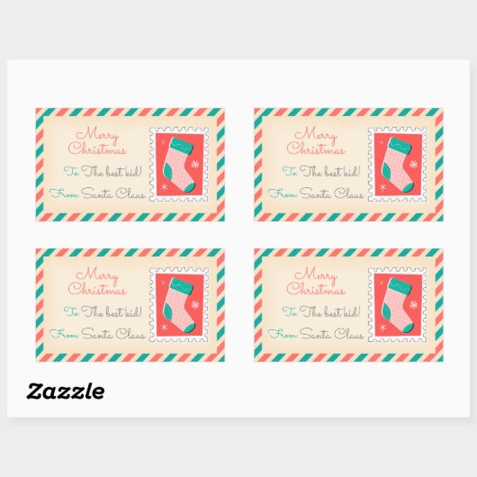 Retro Kerstpostzegels Labels - Stocking (Vel)