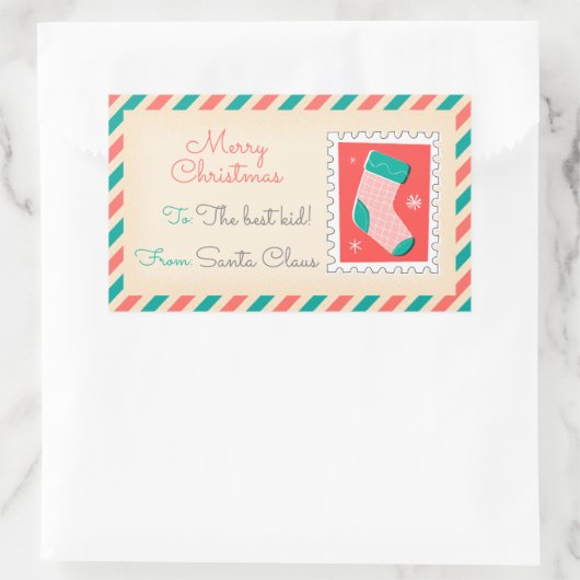 Retro Kerstpostzegels Labels - Stocking (Tas)