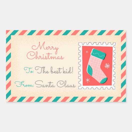 Retro Kerstpostzegels Labels - Stocking (Voorkant)