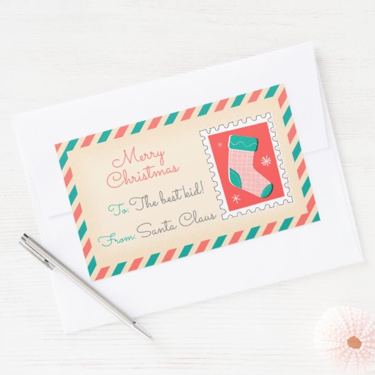 Retro Kerstpostzegels Labels - Stocking (Envelop)
