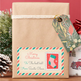 Retro Kerstpostzegels Labels - Stocking