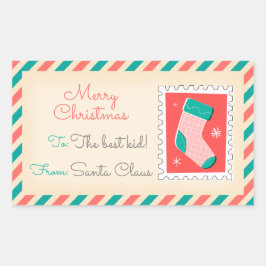 Retro Kerstpostzegels Labels - Stocking