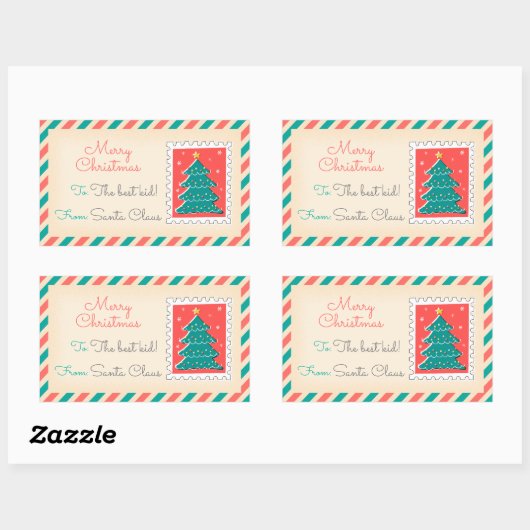 Retro Kerstpostzegels Labels - Tree (Vel)
