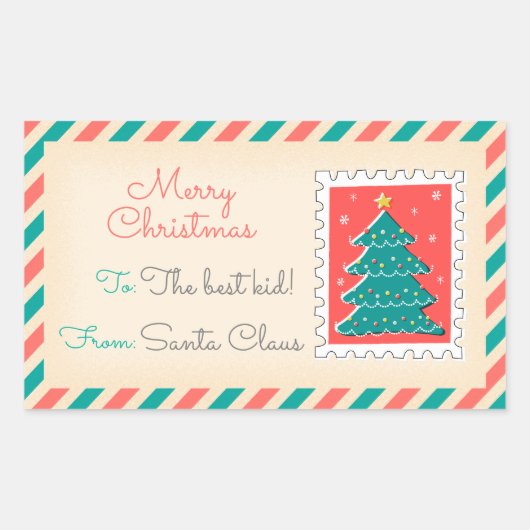 Retro Kerstpostzegels Labels - Tree (Voorkant)