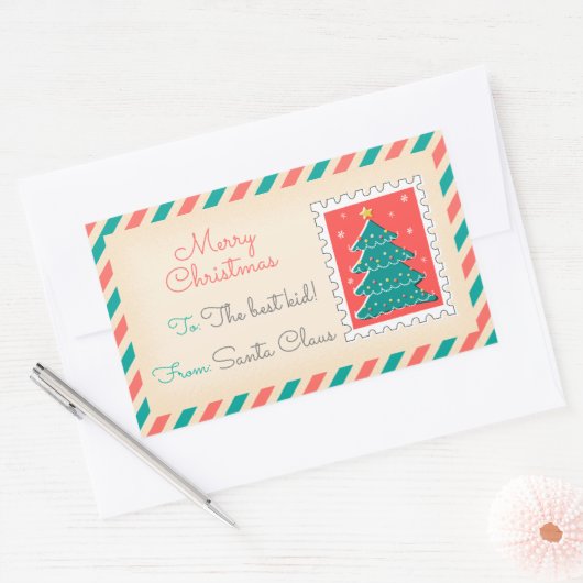 Retro Kerstpostzegels Labels - Tree (Envelop)
