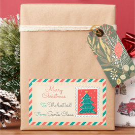 Retro Kerstpostzegels Labels - Tree