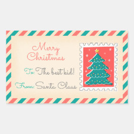 Retro Kerstpostzegels Labels - Tree