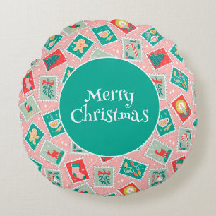 Retro Kerstpostzegels Rond Kussen