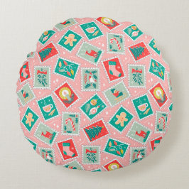 Retro Kerstpostzegels Rond Kussen