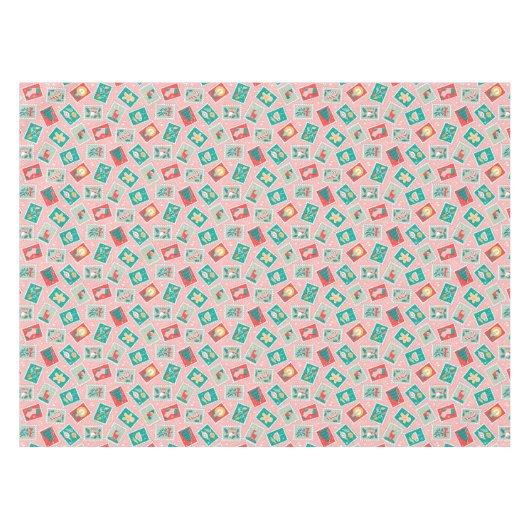 Retro Kerstpostzegels Tafelkleed (Voorkant (Horizontaal))