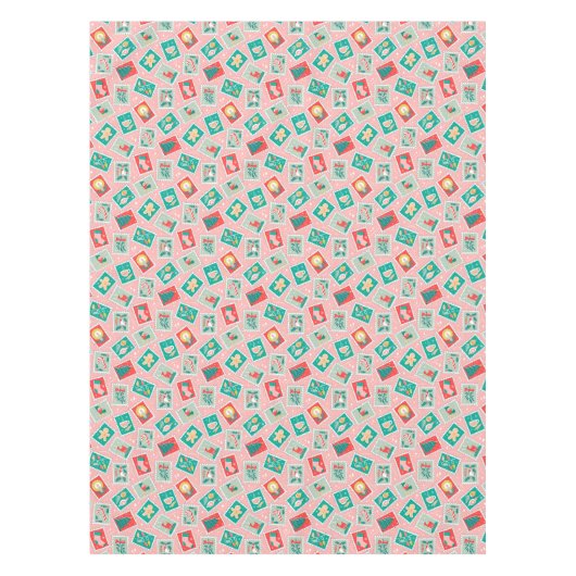 Retro Kerstpostzegels Tafelkleed (Voorkant)